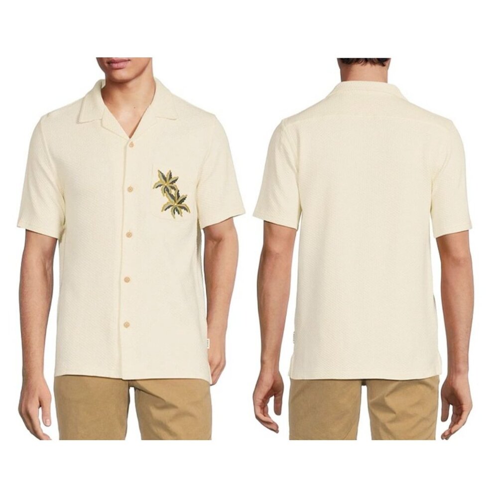 Rowm Outsider's Oasis Short Sleeve Embroidered Camp Weekender Shirt Size XXL NWT